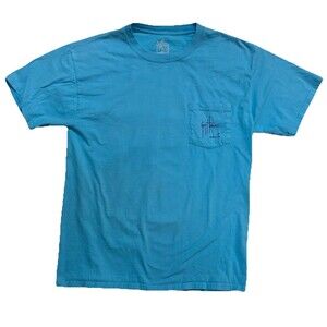 Guy Harvey Palm Tree Splash Men’s Back Print T Shirt With Pocket Aqua Size Med